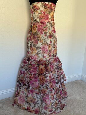 redefine regal pale pink floral jacquard strapless maxi dress Pink Floral Jacquard High Low Dress - Strapless Dresses